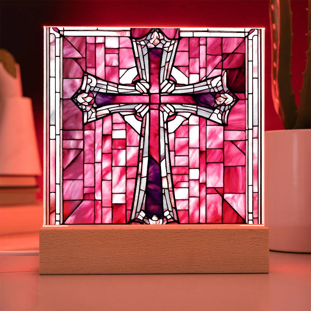 Faux Stained Glass Cross Acrylic Plaque Gift for Girl-[Heartfelt Family Gift]
