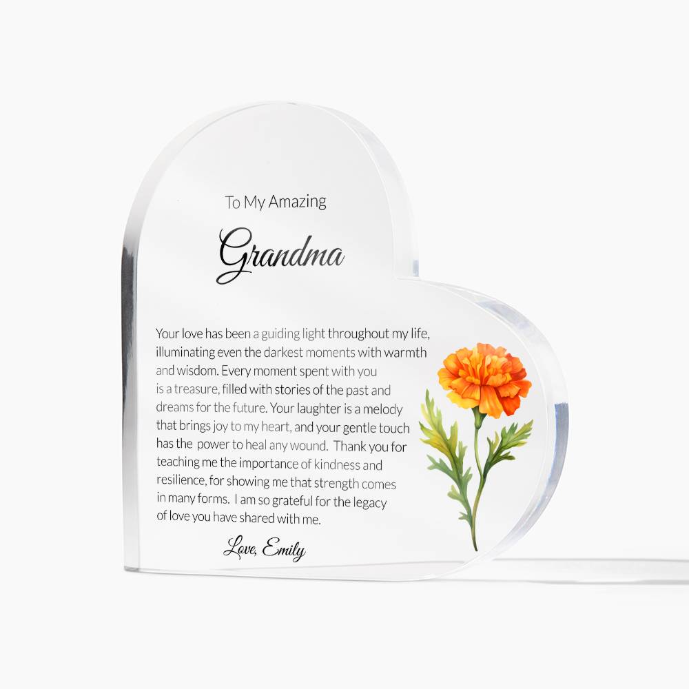 Grandma Acrylic Heart Plaque with personalized birth flower