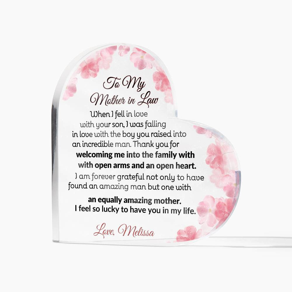 Mother in Law Heart Acrylic Plaque-[Heartfelt Family Gift]