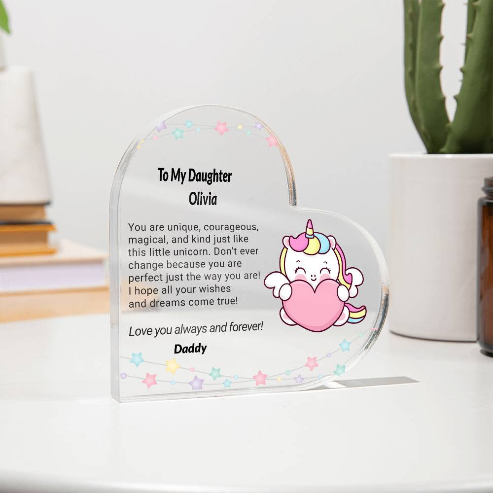 Daughter Unicorn Acrylic Heart Plaque-[Heartfelt Family Gift]