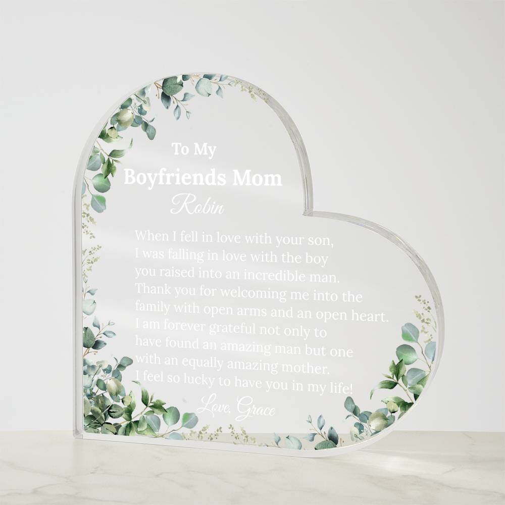 Personalized Boyfriend's Mom Heart Plaque