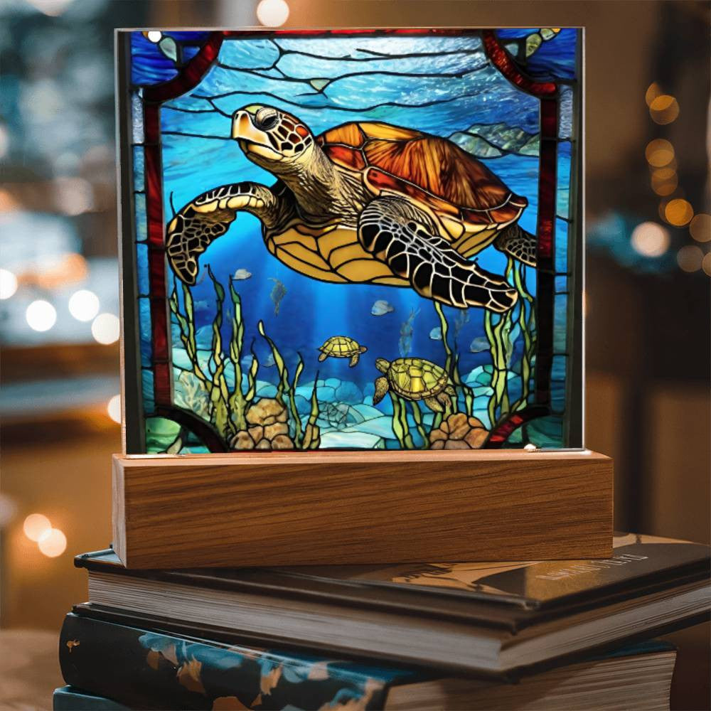 LED Stained Glass Sea Turtle Nightlight - Ocean Art for Beach House or Girls Room - Turtle Lover Gift-[Heartfelt Family Gift]