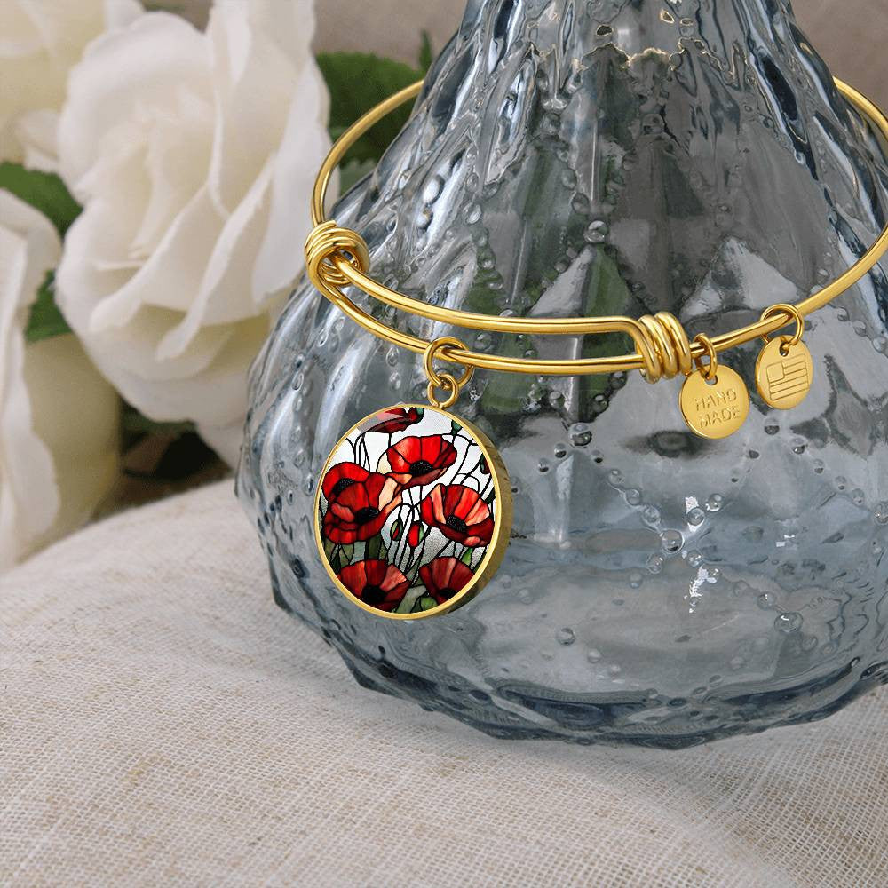 Red Poppy Flower Necklace or Bangle Bracelet with Optional Engraving-[Heartfelt Family Gift]