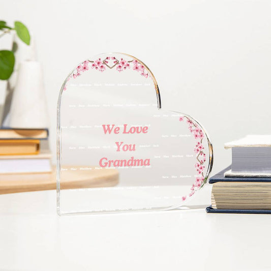 Grandma We Love You Acrylic Heart Plaque with Grandkids Names-[Heartfelt Family Gift]
