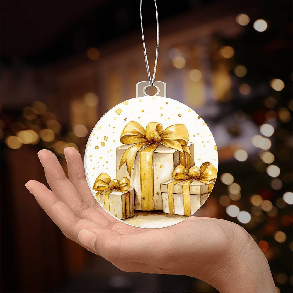 Christmas Presents Gold  Acrylic Christmas Ornament-[Heartfelt Family Gift]