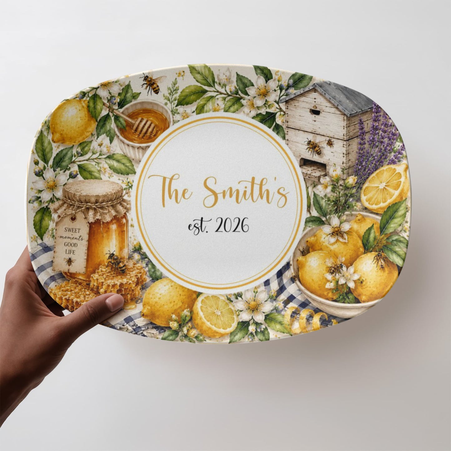 Personalized Lemon Honey Tray, Custom Name Serving Tray, Kitchen Decor, Beekeeper Gift, Housewarming Gifts