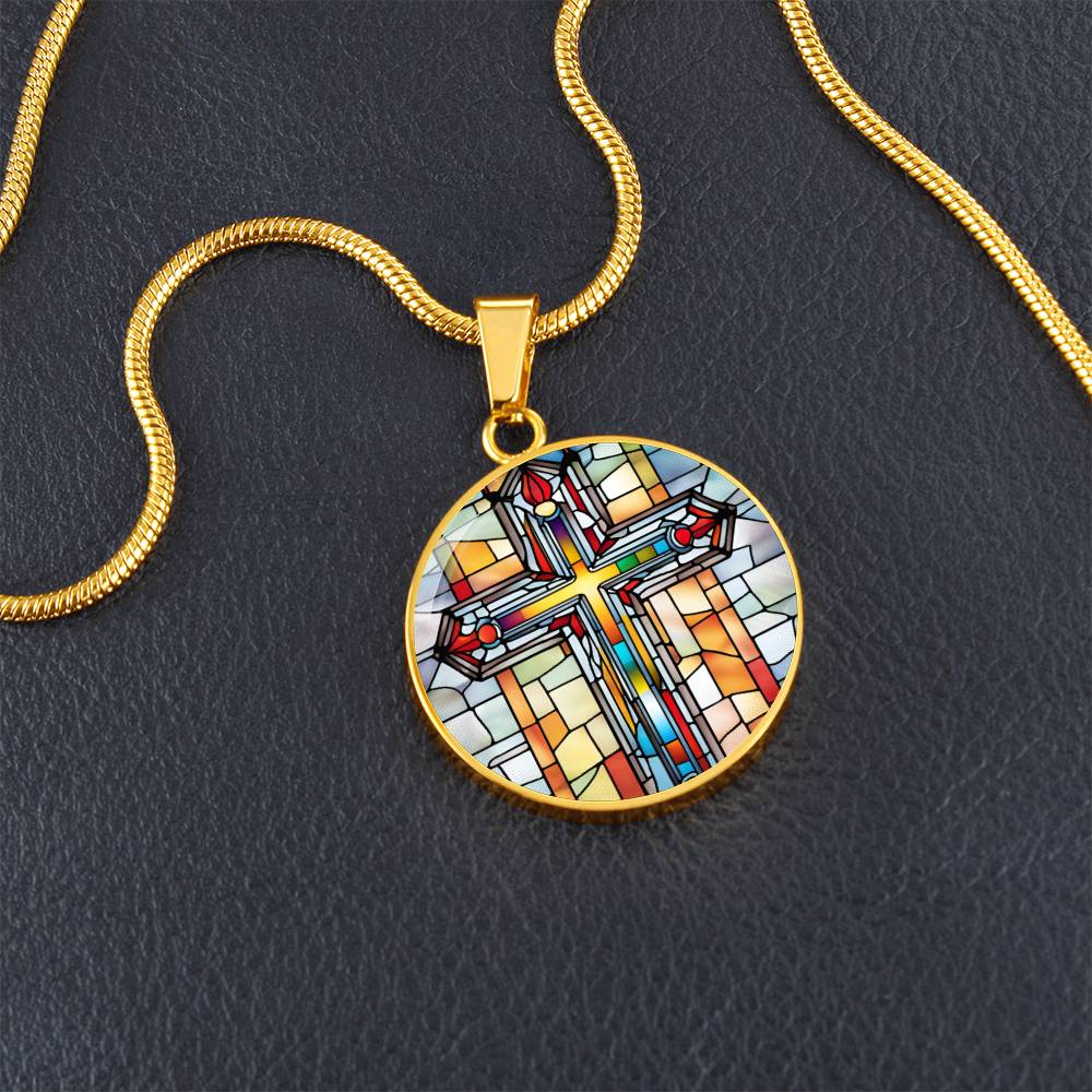 Stained Glass Cross Pendant Necklace