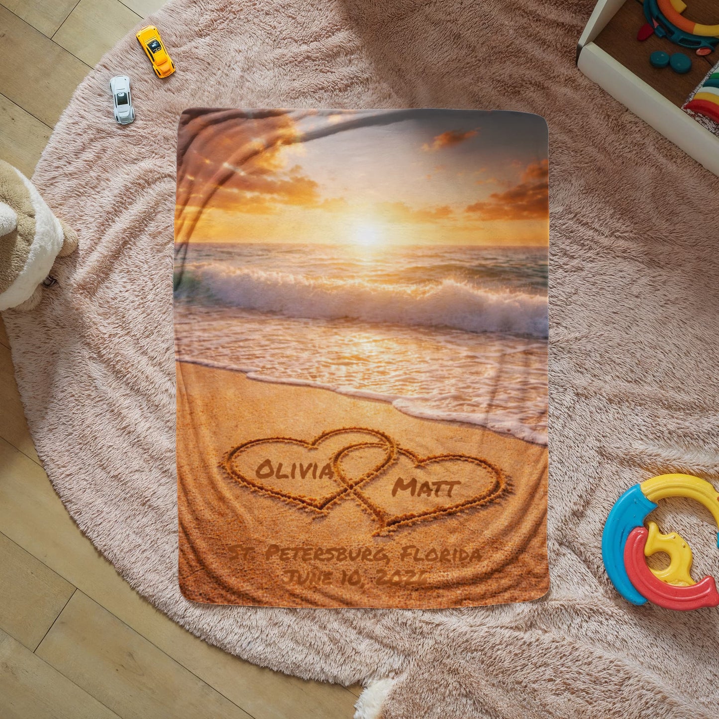 Names In The Sand Beach Wedding Anniversary Sherpa Fleece Blanket