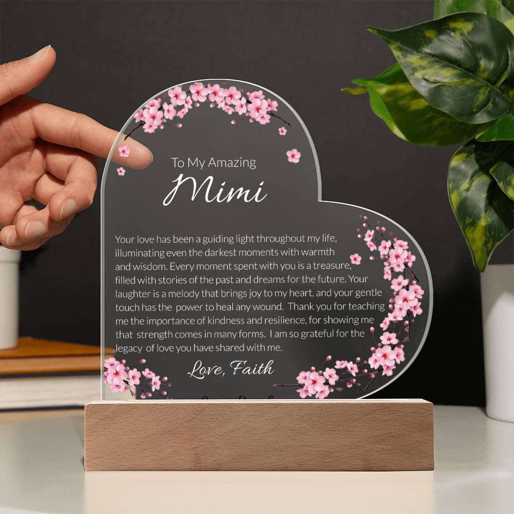 Mimi Acrylic Heart Plaque, Grandma Gift, Personalized Grandma Keepsake, Heartfelt Grandmother Tribute, Mother's Day Gift for Mimi