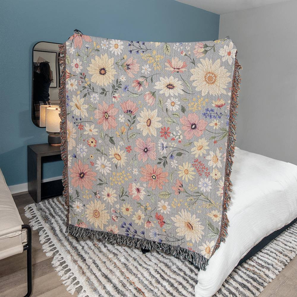 Floral Woven Cotton Blanket-[Heartfelt Family Gift]