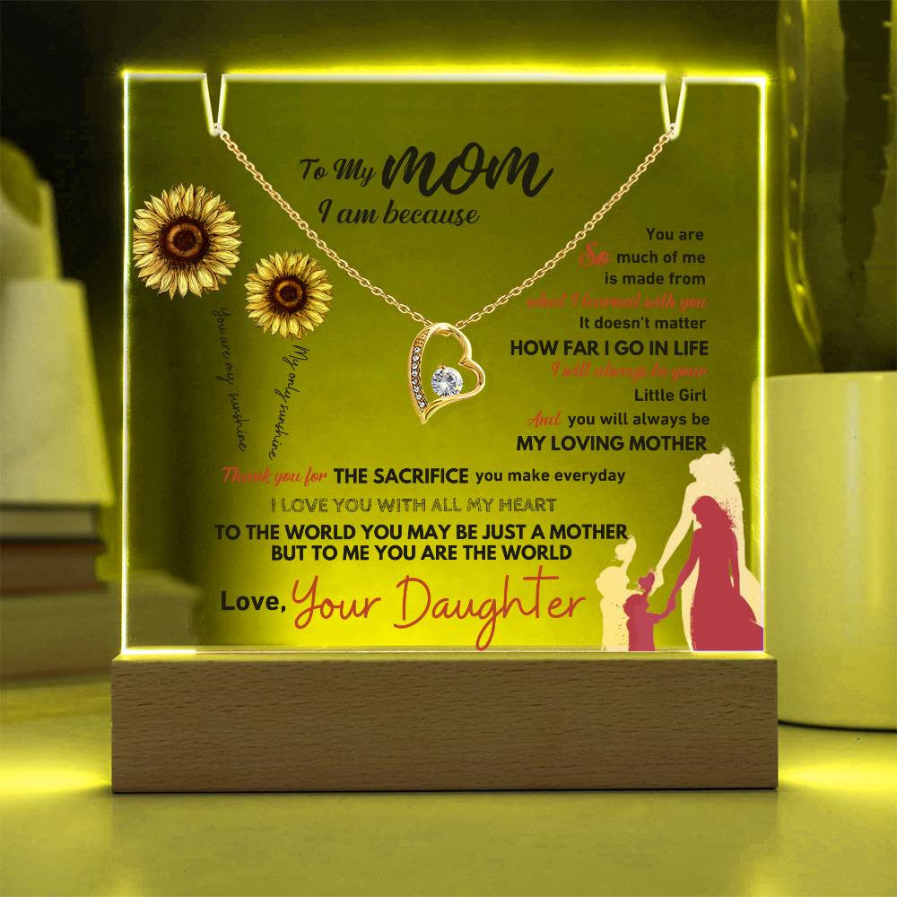 Mom  LED Acrylic Heart Necklace & Plaque Gift Set-[Heartfelt Family Gift]