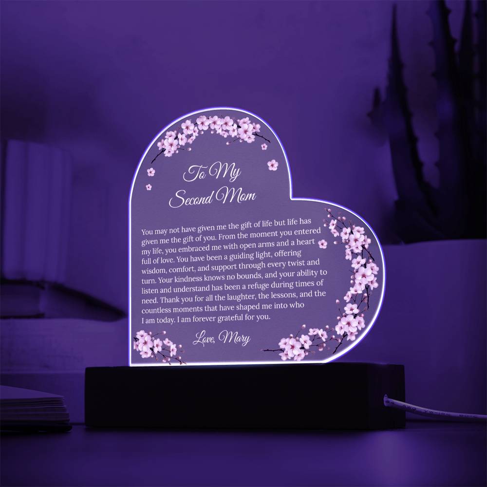Personalized Second Mom Acrylic Heart Plaque