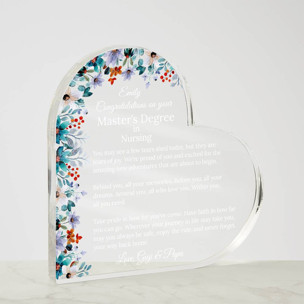 Personalized Master's Degree Heart Plaque