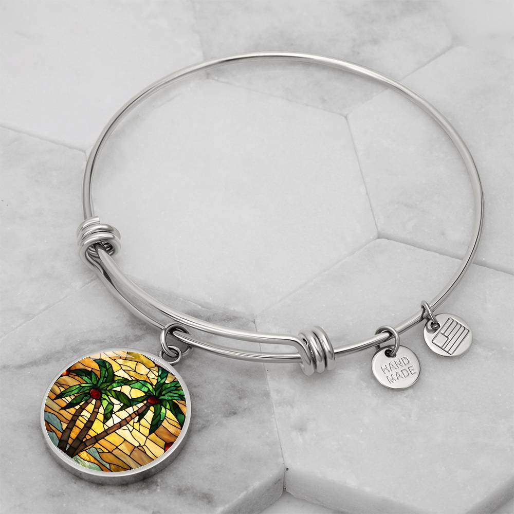 Palm Tree Stained Glass Style Pendant Necklace