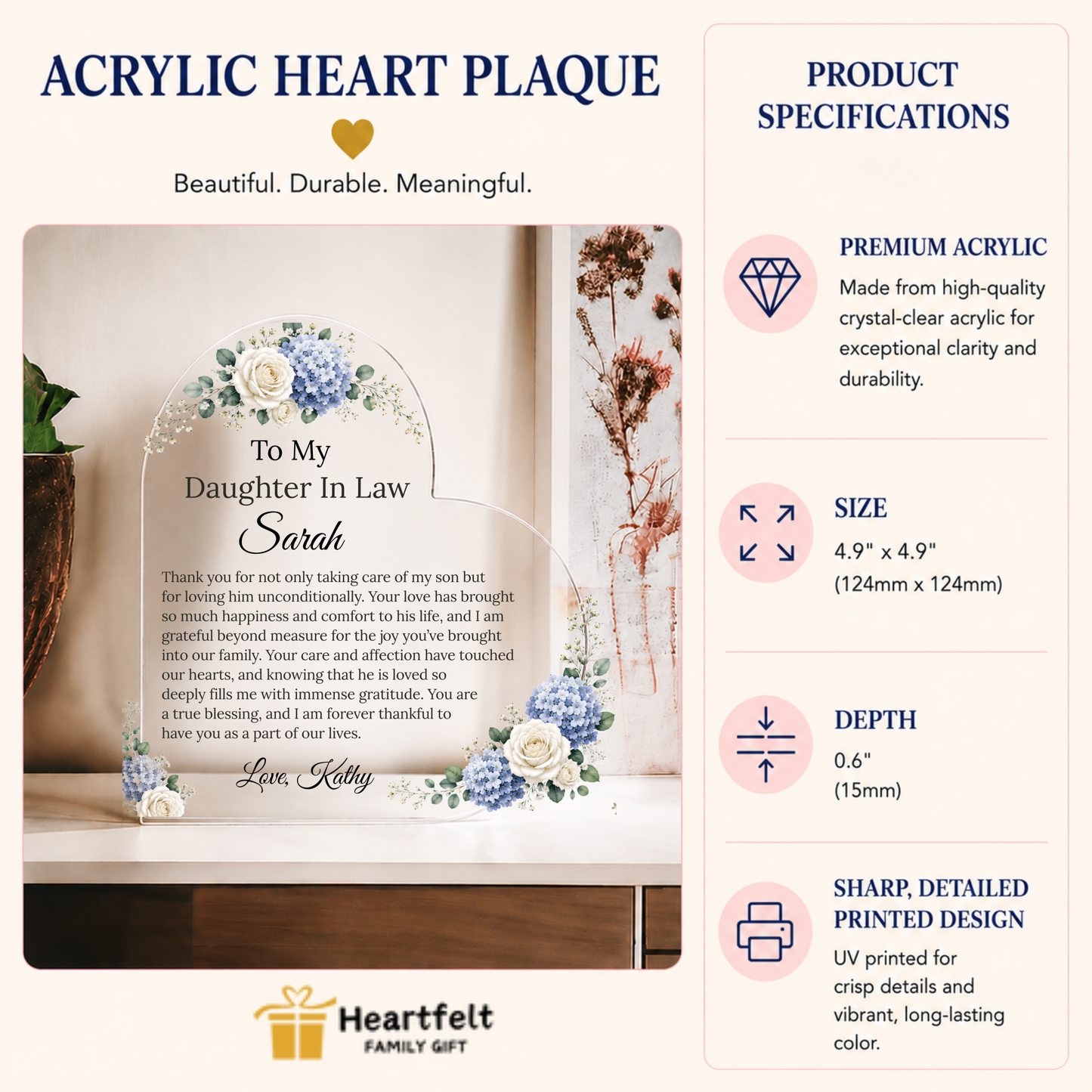 Personalized Heart Acrylic Plaque Gift for Daughter-In-Law