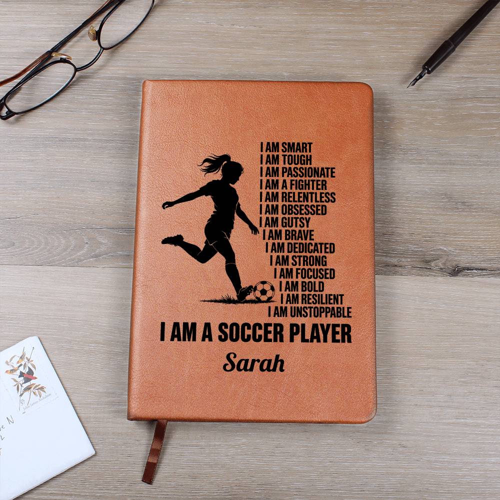 Personalized Soccer Player Affirmation Journal, Vegan Leather Cover, Empowering Gift, Custom Name, Motivation Notebook