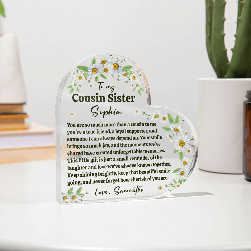 Cousin Sister Acrylic Heart Plaque