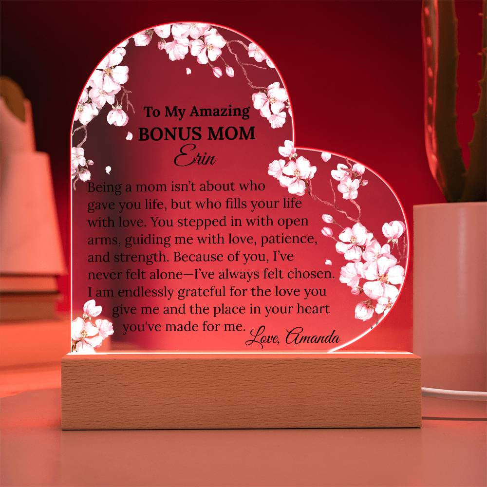 Bonus Mom Acrylic Heart Plaque