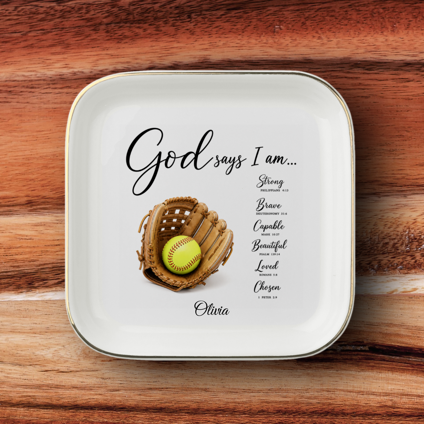 Softball Christian Jewelry Dish Trinket Tray