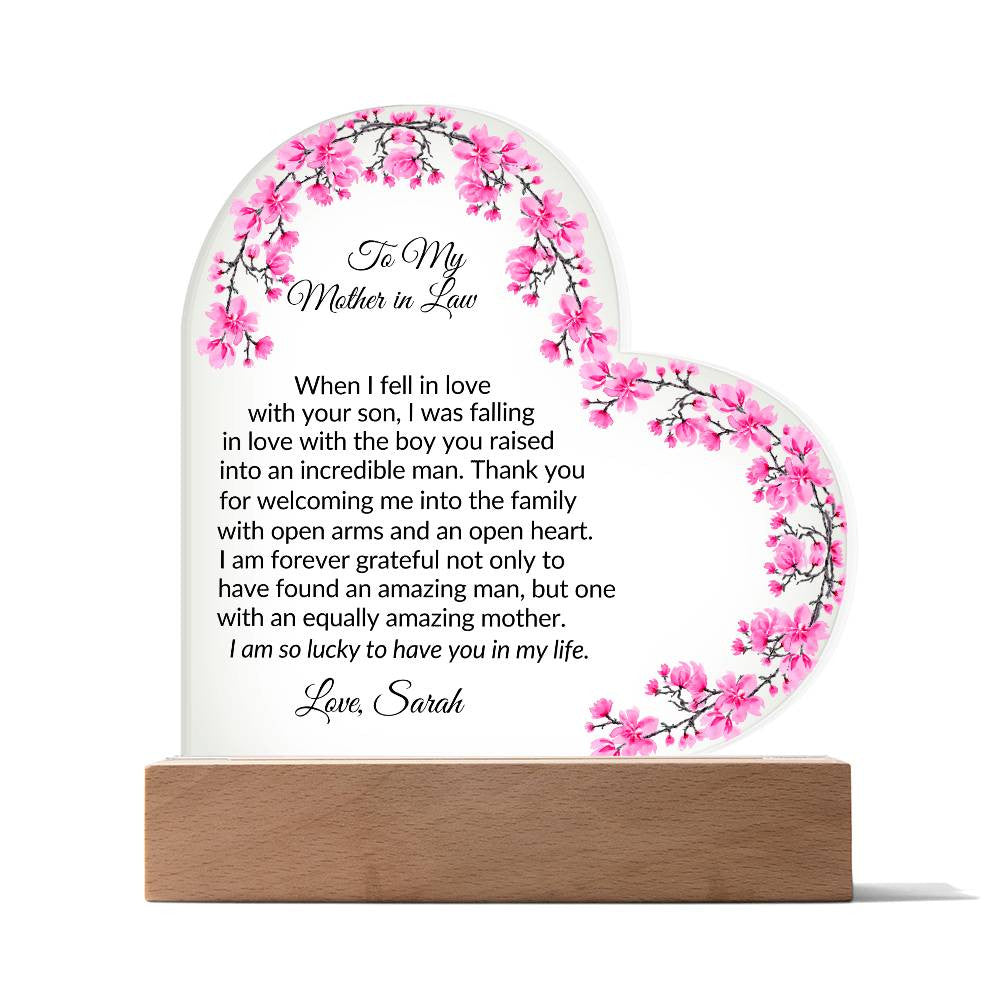 Mother in Law Led Heart Plaque