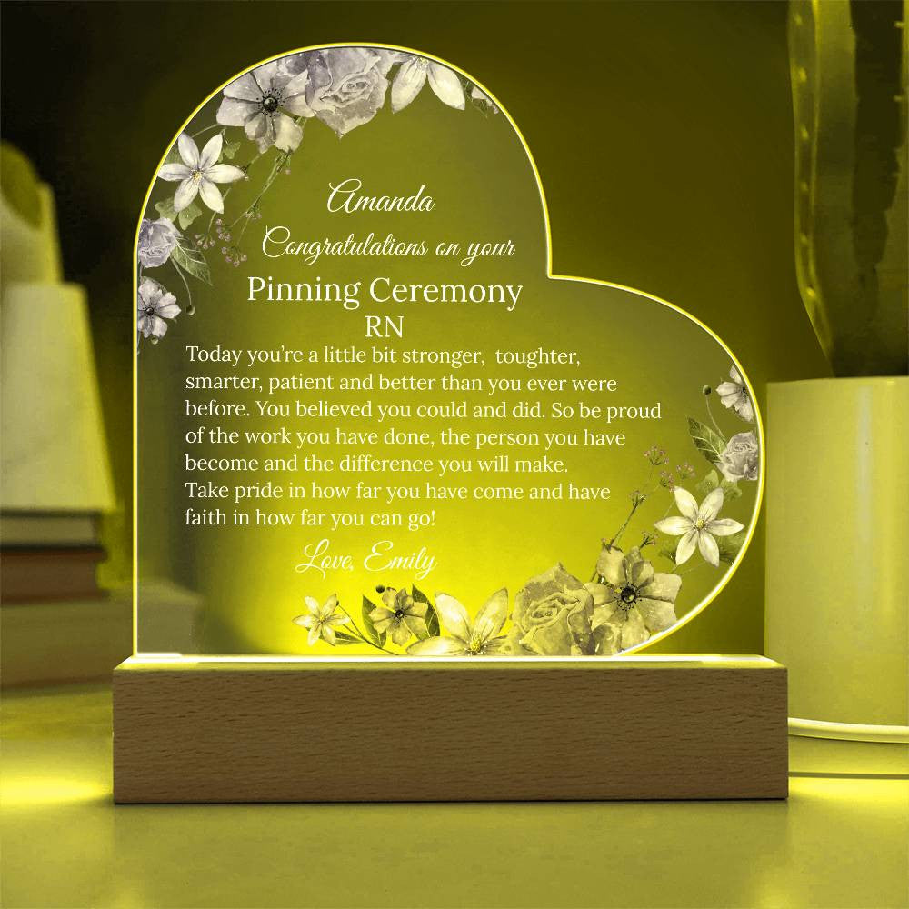 Personalized Pinning Ceremony Acrylic Heart Plaque