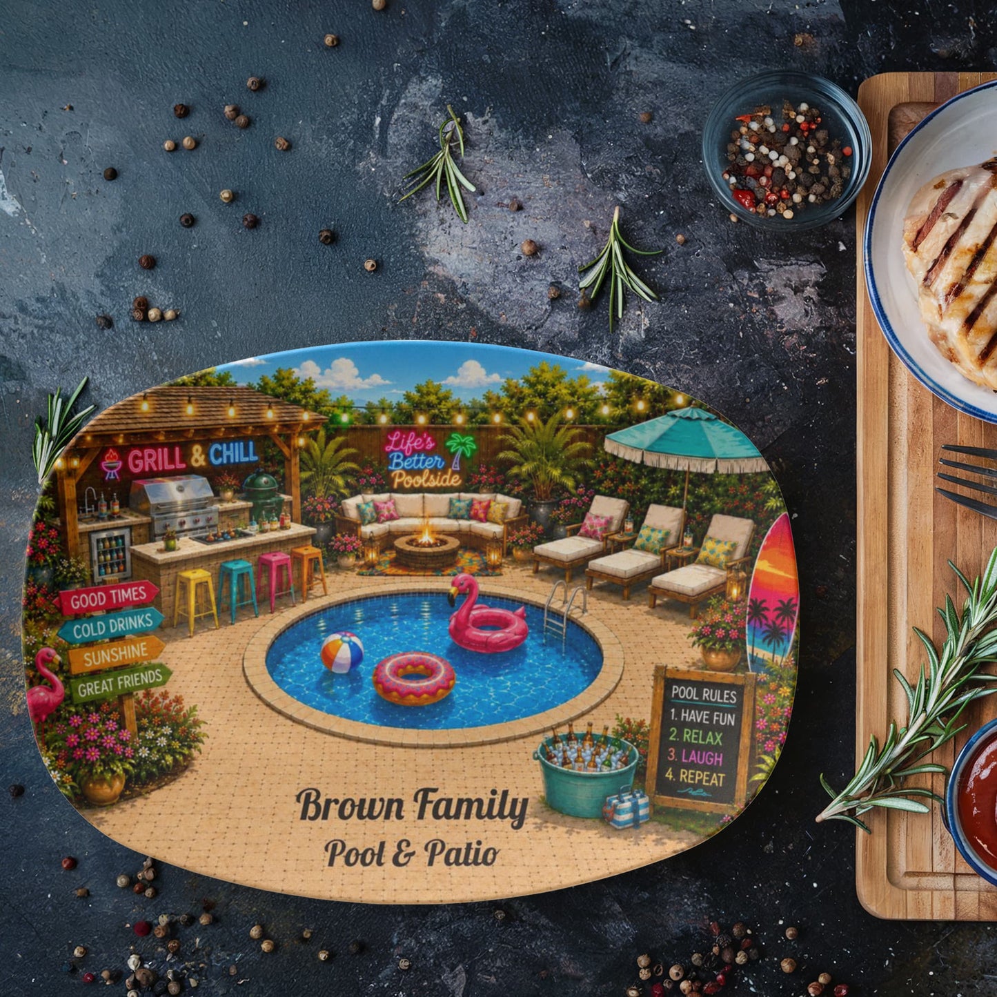 Personalized Backyard Pool & Patio Serving Tray