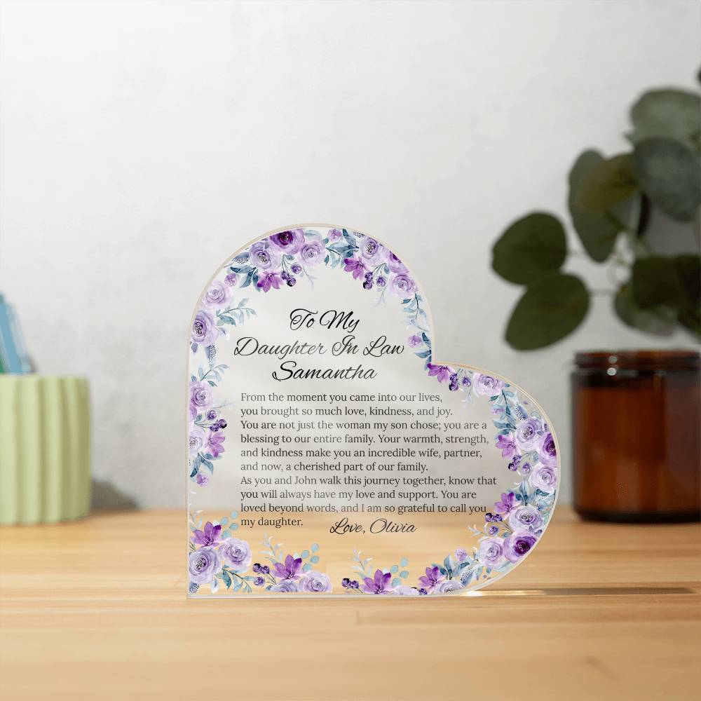 Personalized Heart Acrylic Plaque Gift for Daughter-In-Law