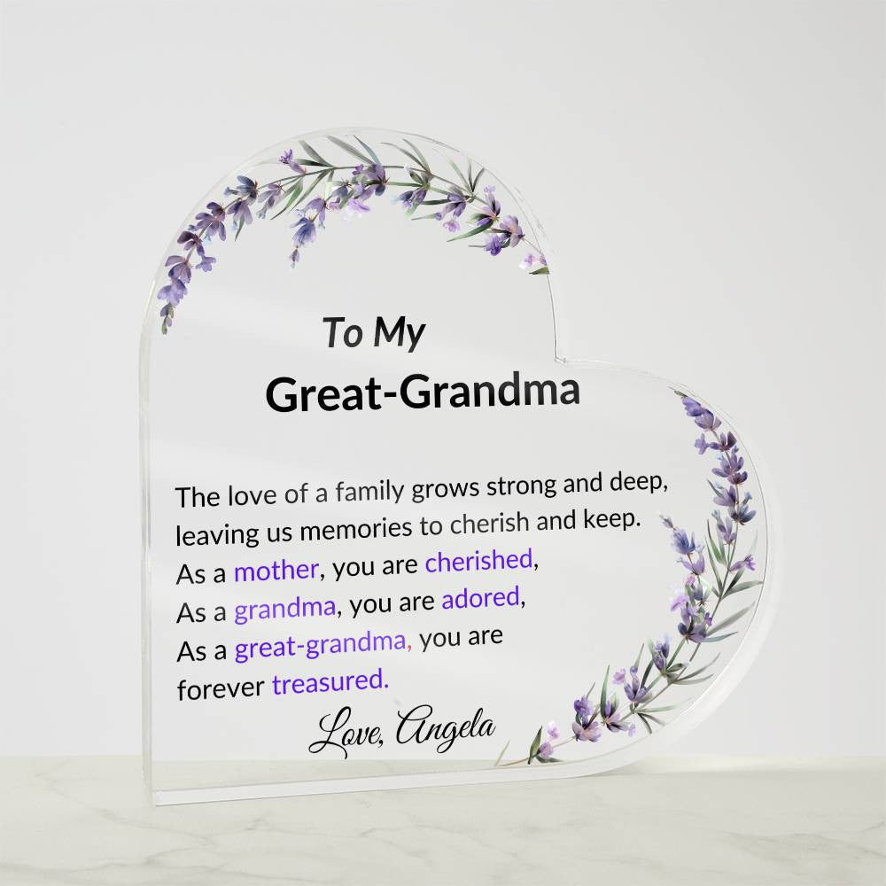 Great Grandma Acrylic Heart Plaque-[Heartfelt Family Gift]
