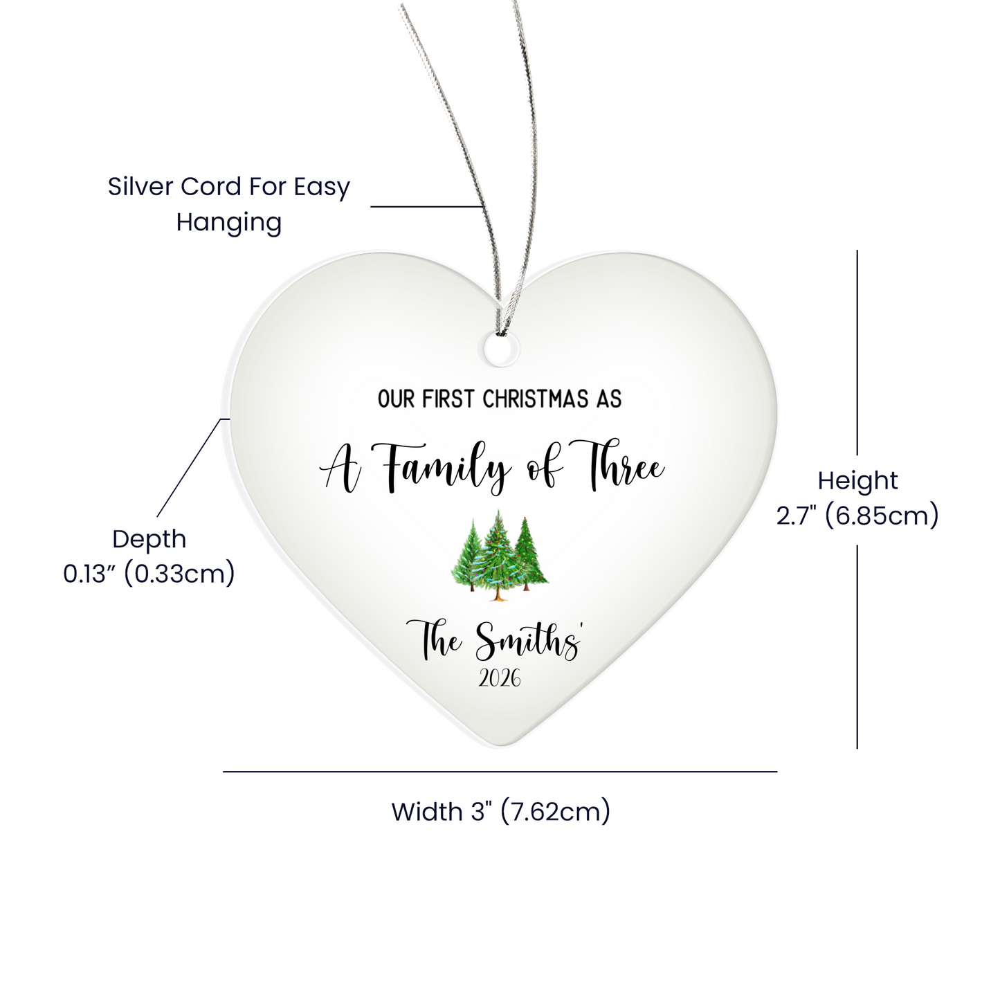 First Christmas As A Family of Three Ceramic Heart Ornament