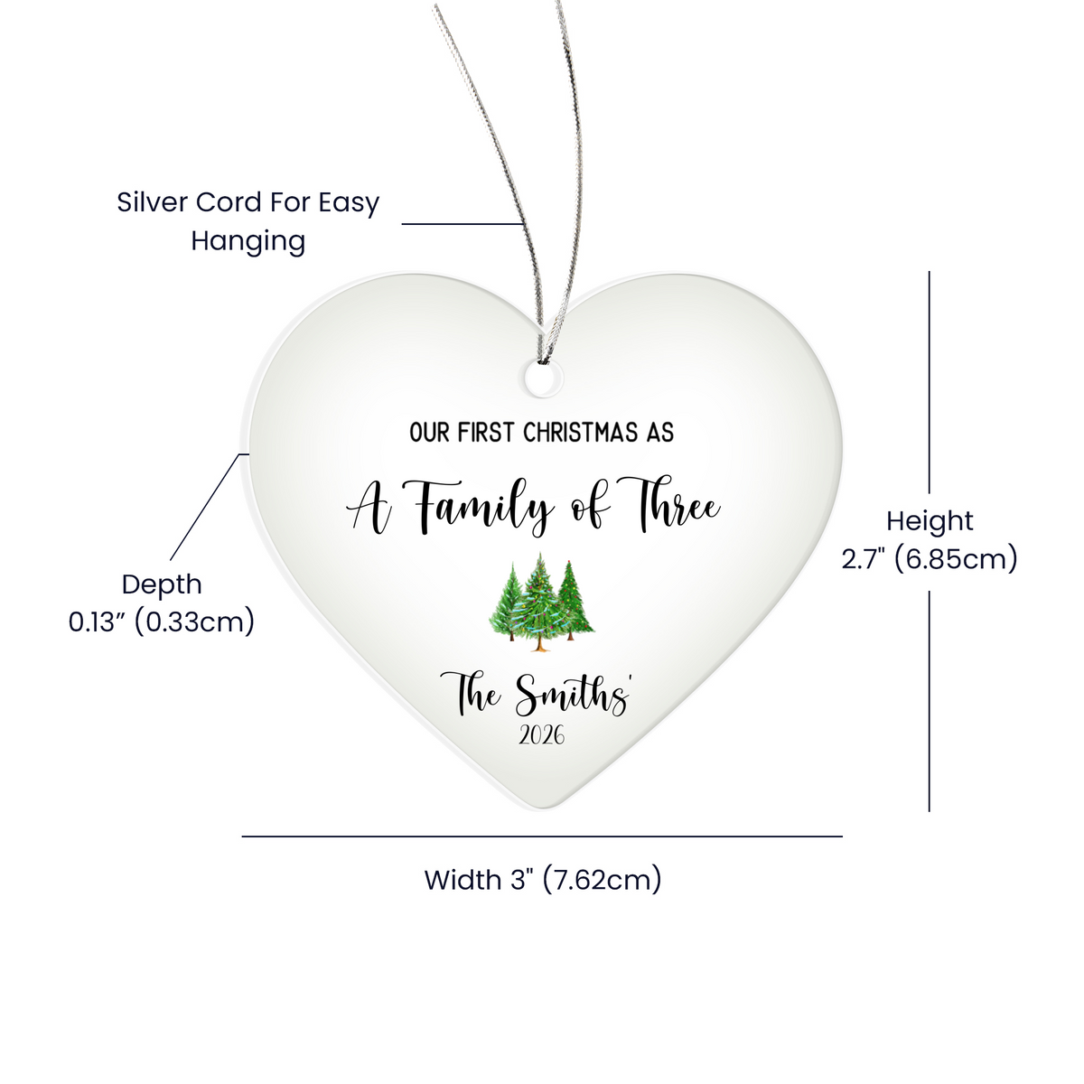 First Christmas As A Family of Three Ceramic Heart Ornament