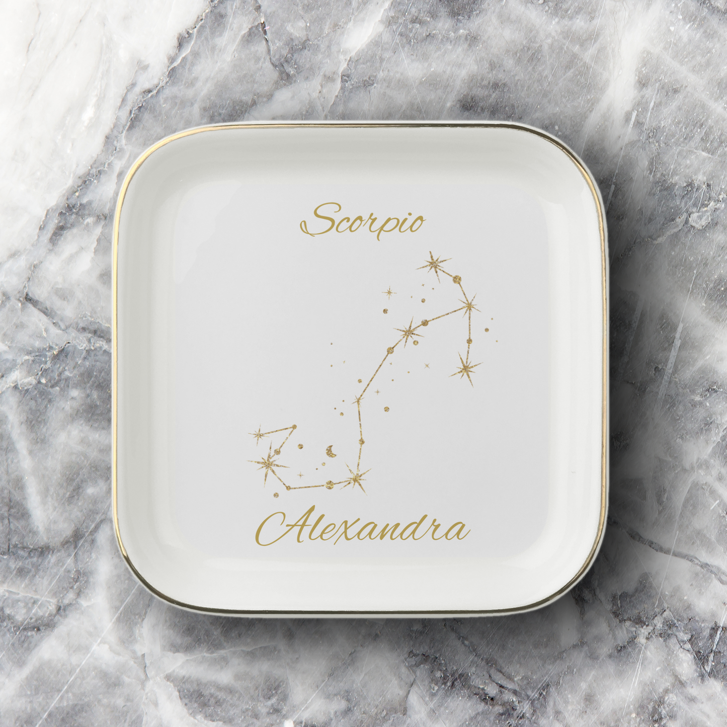 Scorpio Zodiac Jewelry Dish, Gold Constellation Trinket Tray, Astrology Gift for Scorpio, Ceramic Ring Holder, Birthday Gift for Her