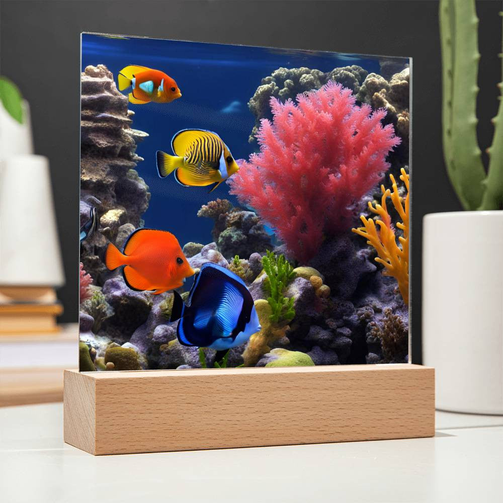 Coral Reef Salt Water Fish Virtual Aquarium Desk Decor Plaque-[Heartfelt Family Gift]