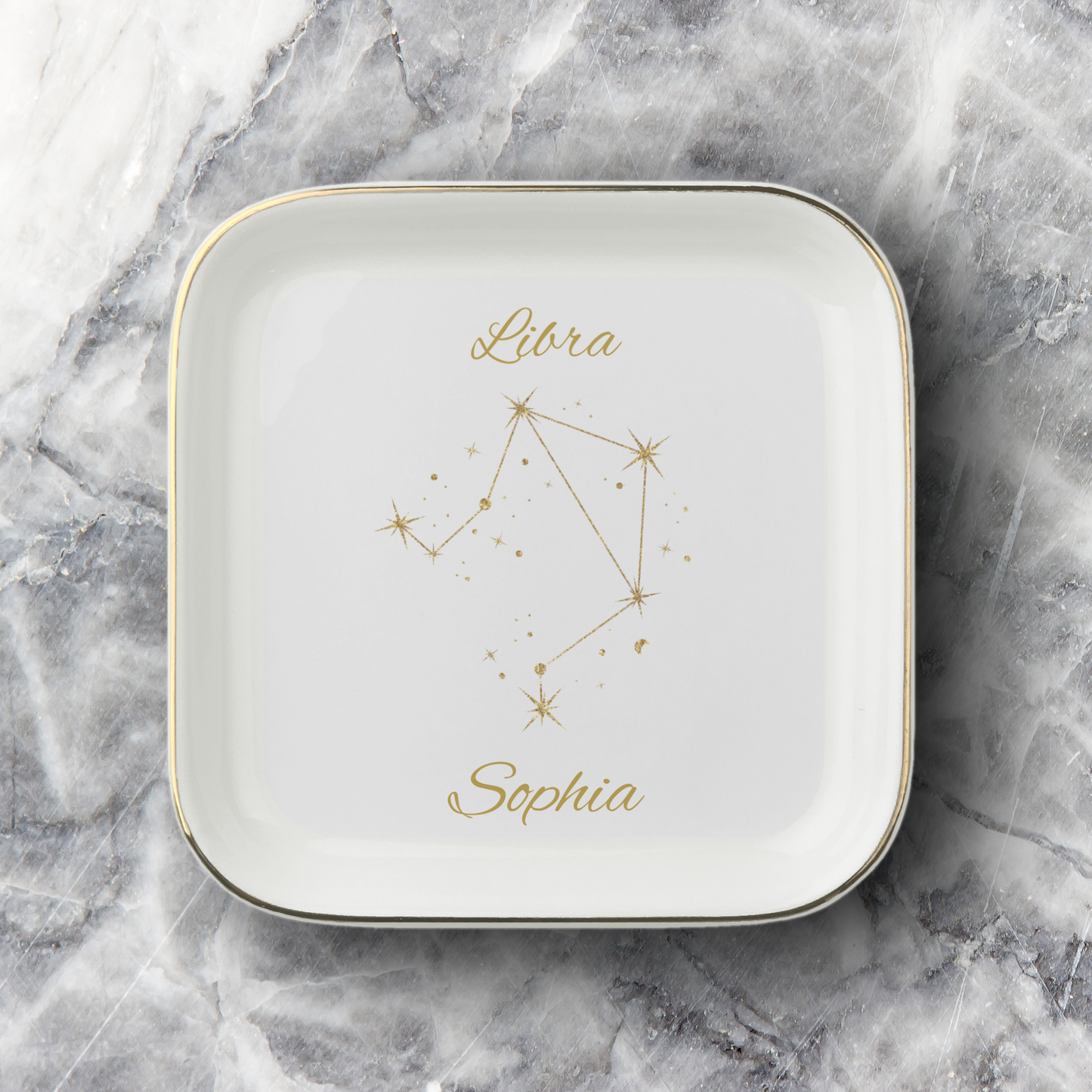 Libra Zodiac Jewelry Dish, Gold Constellation Trinket Tray, Astrology Gift for Libra Birthday, Elegant Ceramic Ring Holder Decor Gift