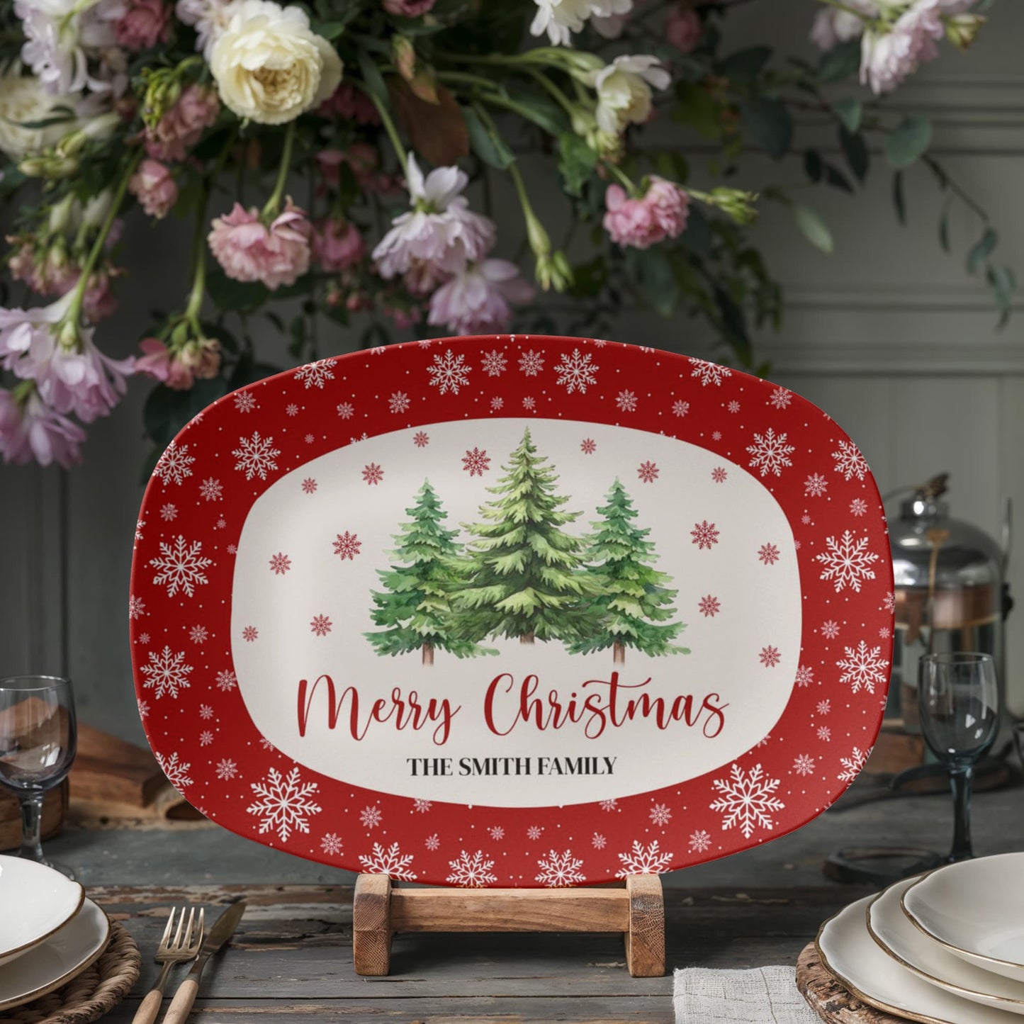 Personalized Christmas Serving Platter, Family Name Holiday Tray, Custom Christmas Platter, Holiday Decor Gift, Festive Serving Dish
