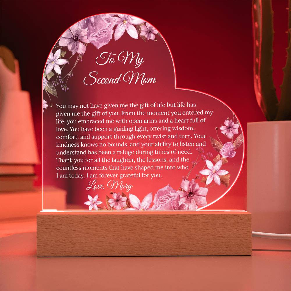Personalized Second Mom Acrylic Heart Plaque