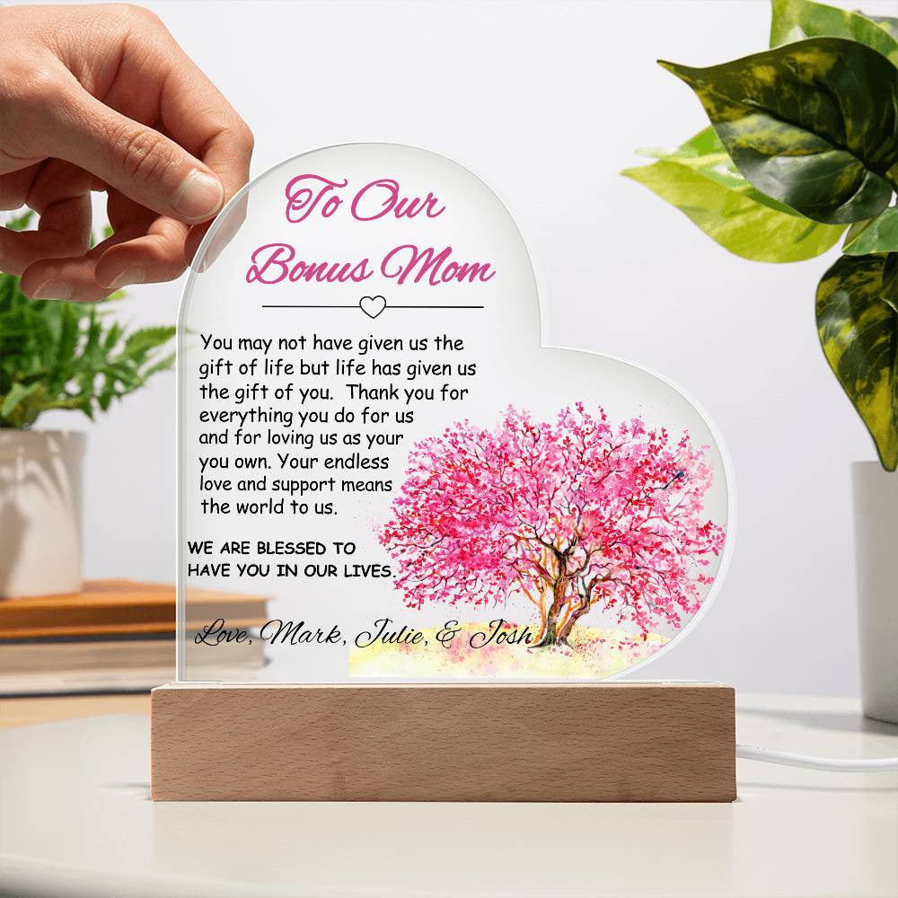 To My/Our Bonus Mom Acrylic Heart Plaque Gift-[Heartfelt Family Gift]