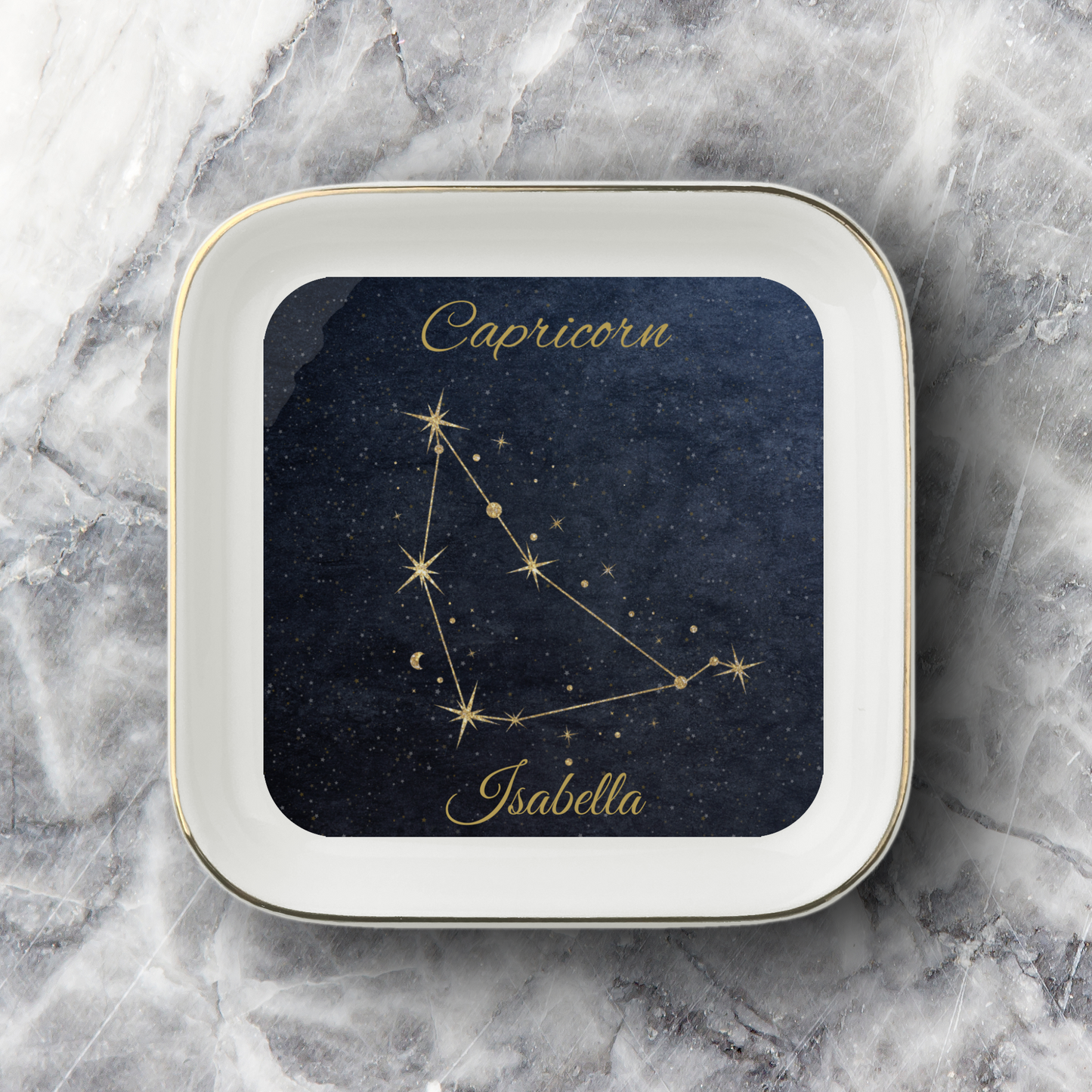 Capricorn Jewelry Dish, Capricorn Zodiac Constellation Trinket Tray, Gold Astrology Decor, Birthday Gift for Capricorn, Nightstand Catchall