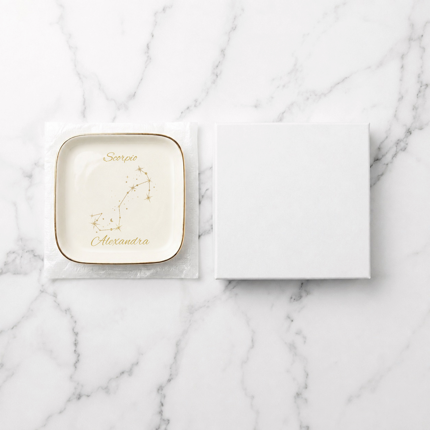 Scorpio Zodiac Jewelry Dish, Gold Constellation Trinket Tray, Astrology Gift for Scorpio, Ceramic Ring Holder, Birthday Gift for Her