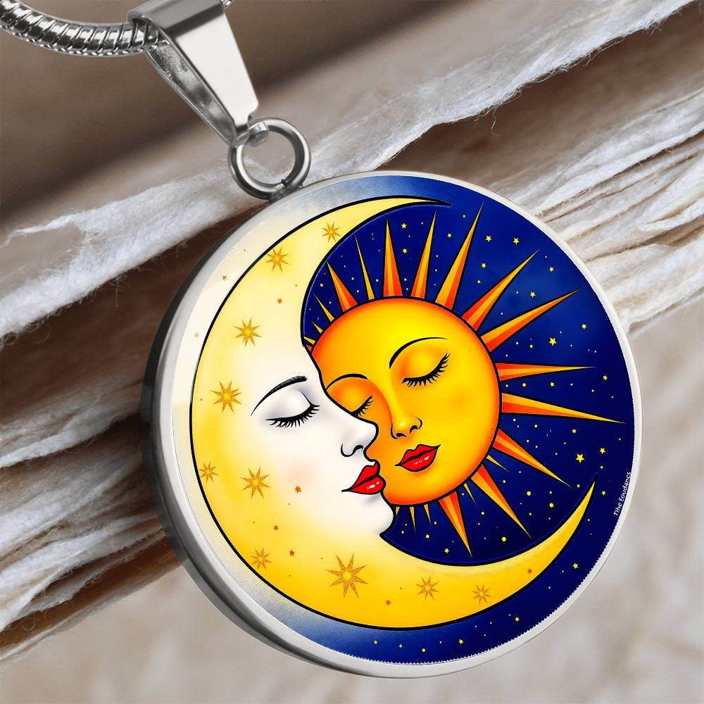 Sun Moon Pendant Necklace with Engraving-[Heartfelt Family Gift]