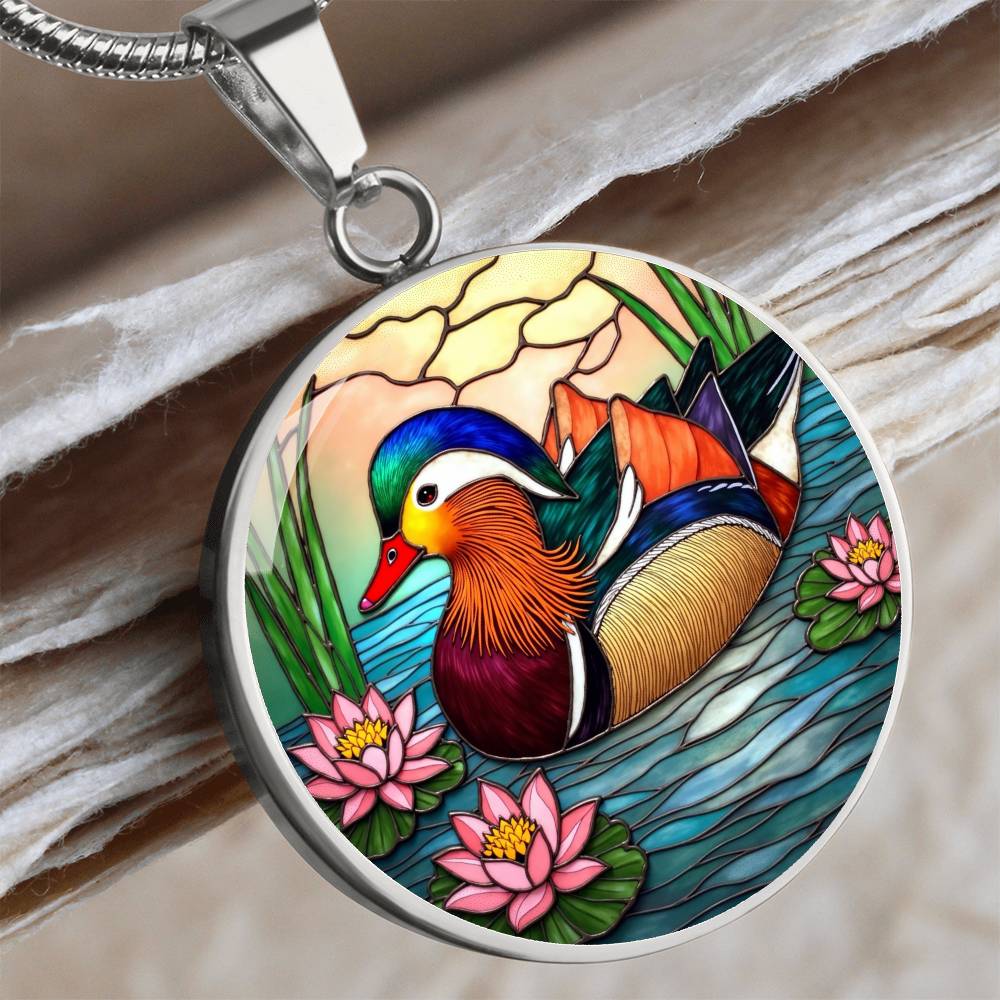 Lotus Mallard Duck Necklace with Engraving