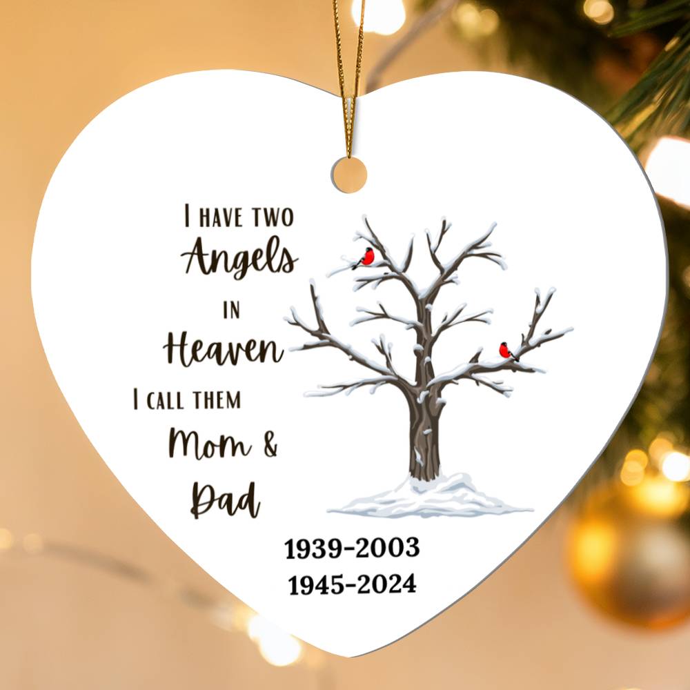 Mom and Dad Cardinal Angel Heart Ornament