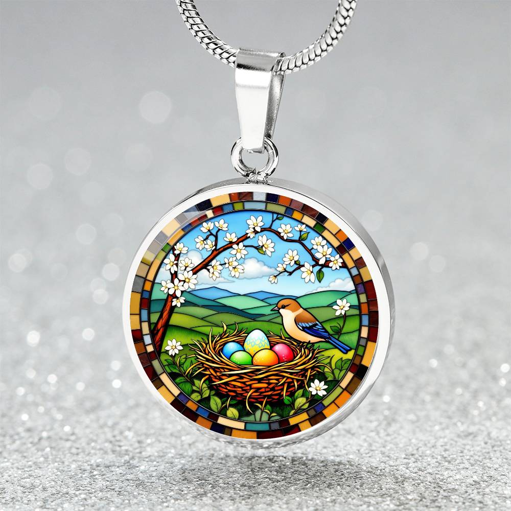 Floral Bird Nest Necklace with Engraving