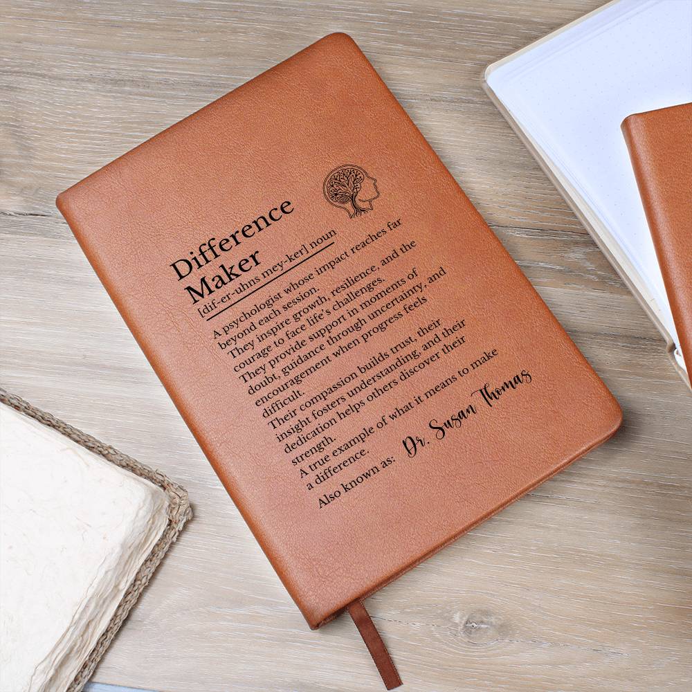 Psychologist Difference Maker Journal, Vegan Leather Notebook, Graduation Gift for Psychologists, Personalized Gift