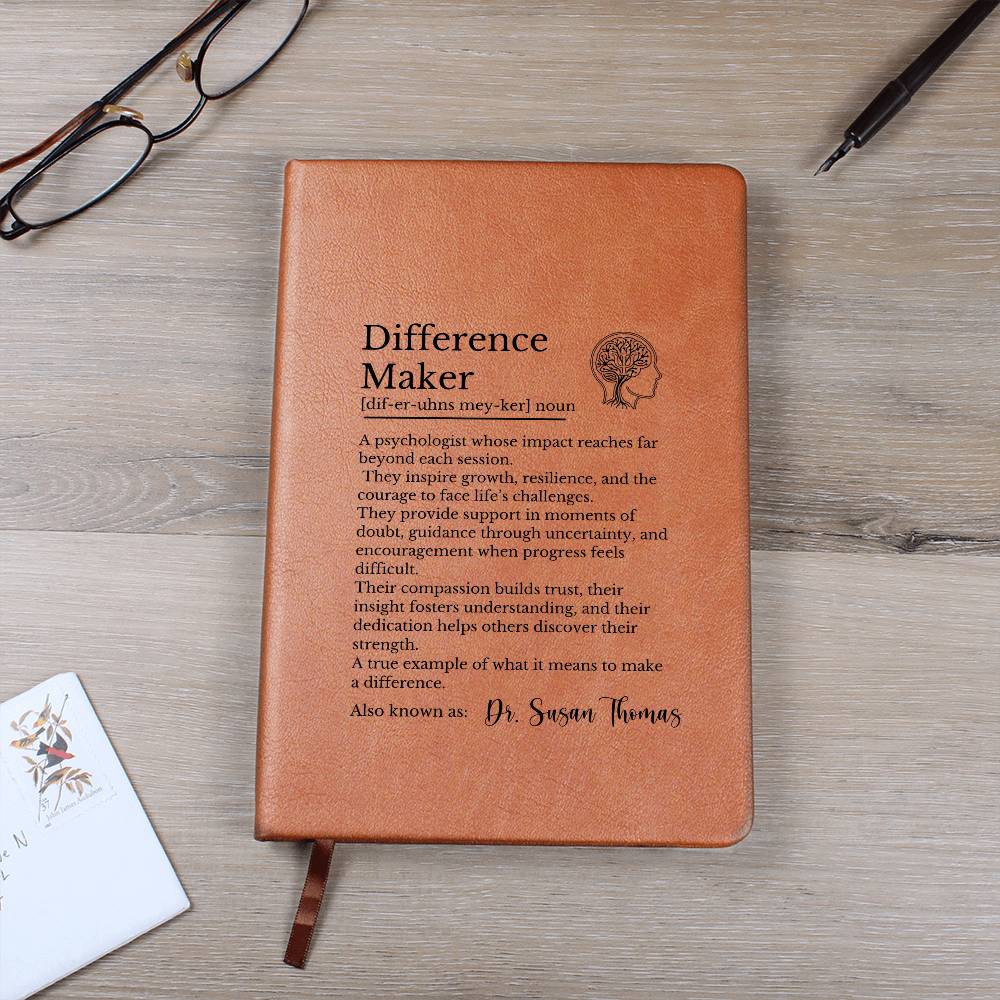 Psychologist Difference Maker Journal, Vegan Leather Notebook, Graduation Gift for Psychologists, Personalized Gift