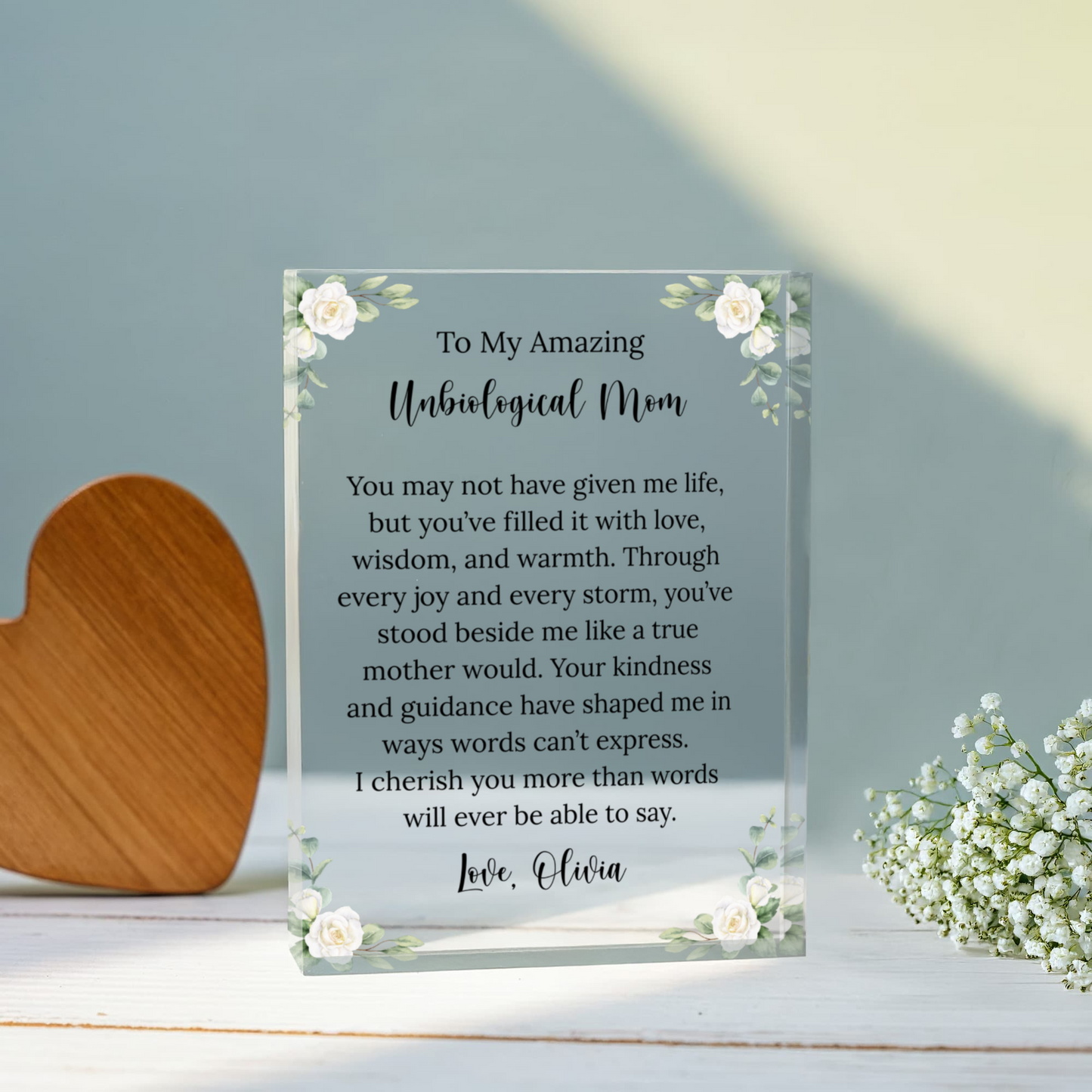 Unbiological Mom Floral Plaque Gift