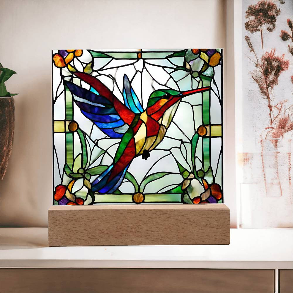 Hummingbird Acrylic Plaque, Gift for Mom or Grandma, Christmas, Birthday, Bird Lover Gifts,  Stained Glass Art, Hummingbird Gift, Nature lover-[Heartfelt Family Gift]