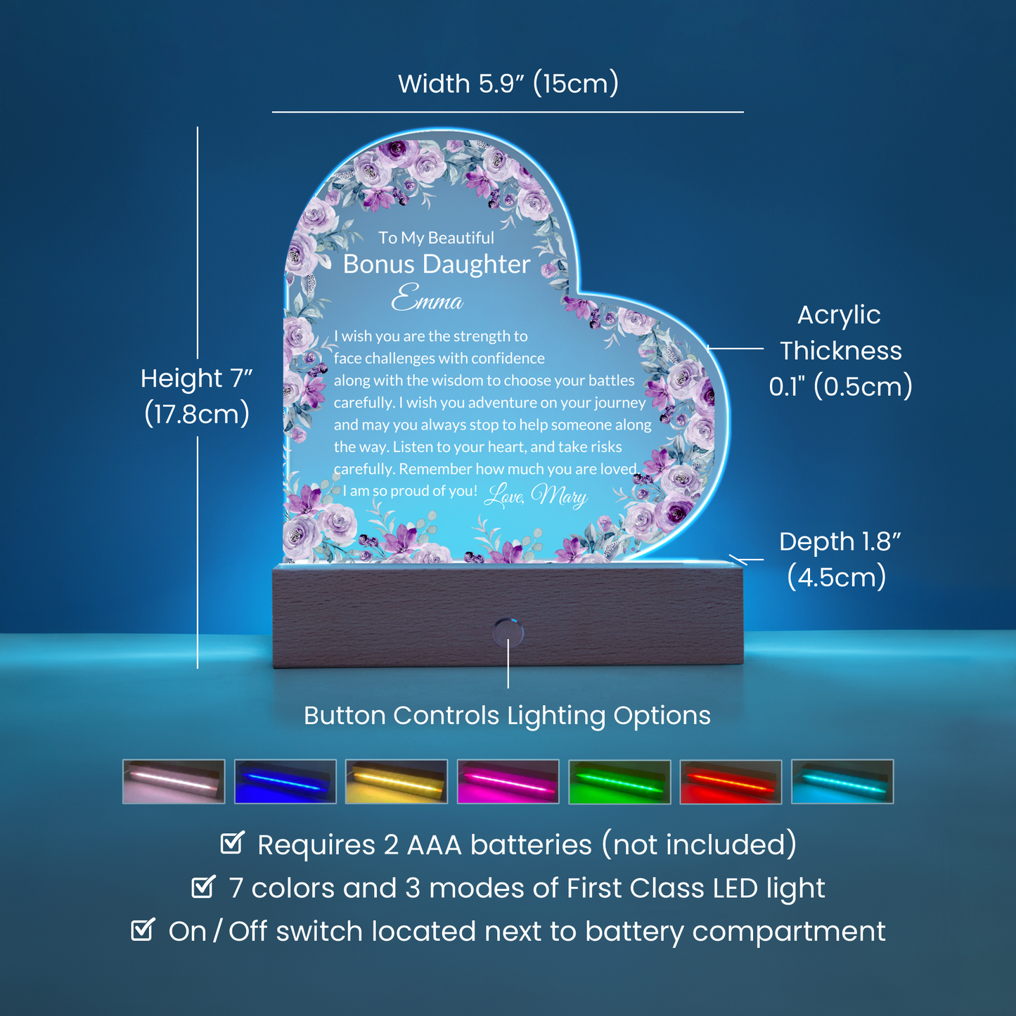 Bonus Daughter Personalized LED  Heart Plaque