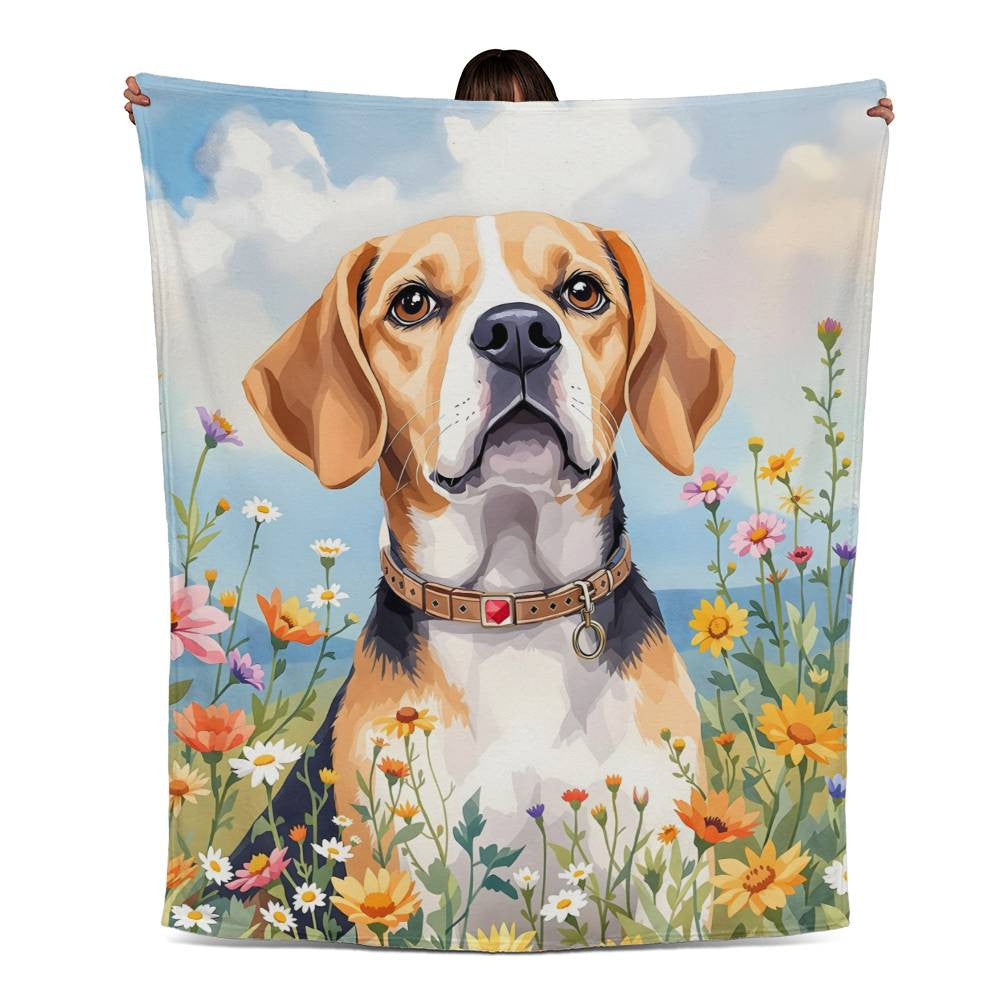 Beagle Dog Wildflower Floral Woven Blanket-[Heartfelt Family Gift]