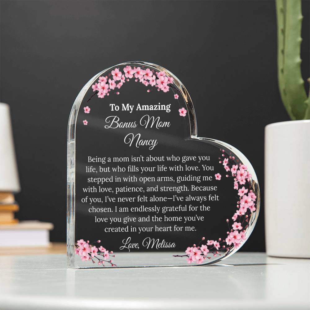 Personalized Bonus Mom Heart Plaque