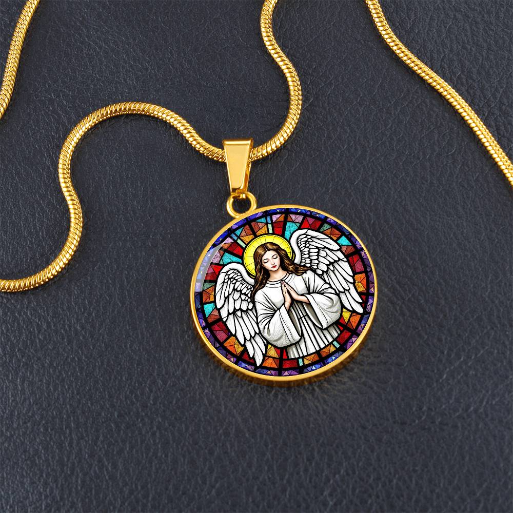 Guardian Angel Faux Stain Glass Pendant Necklace